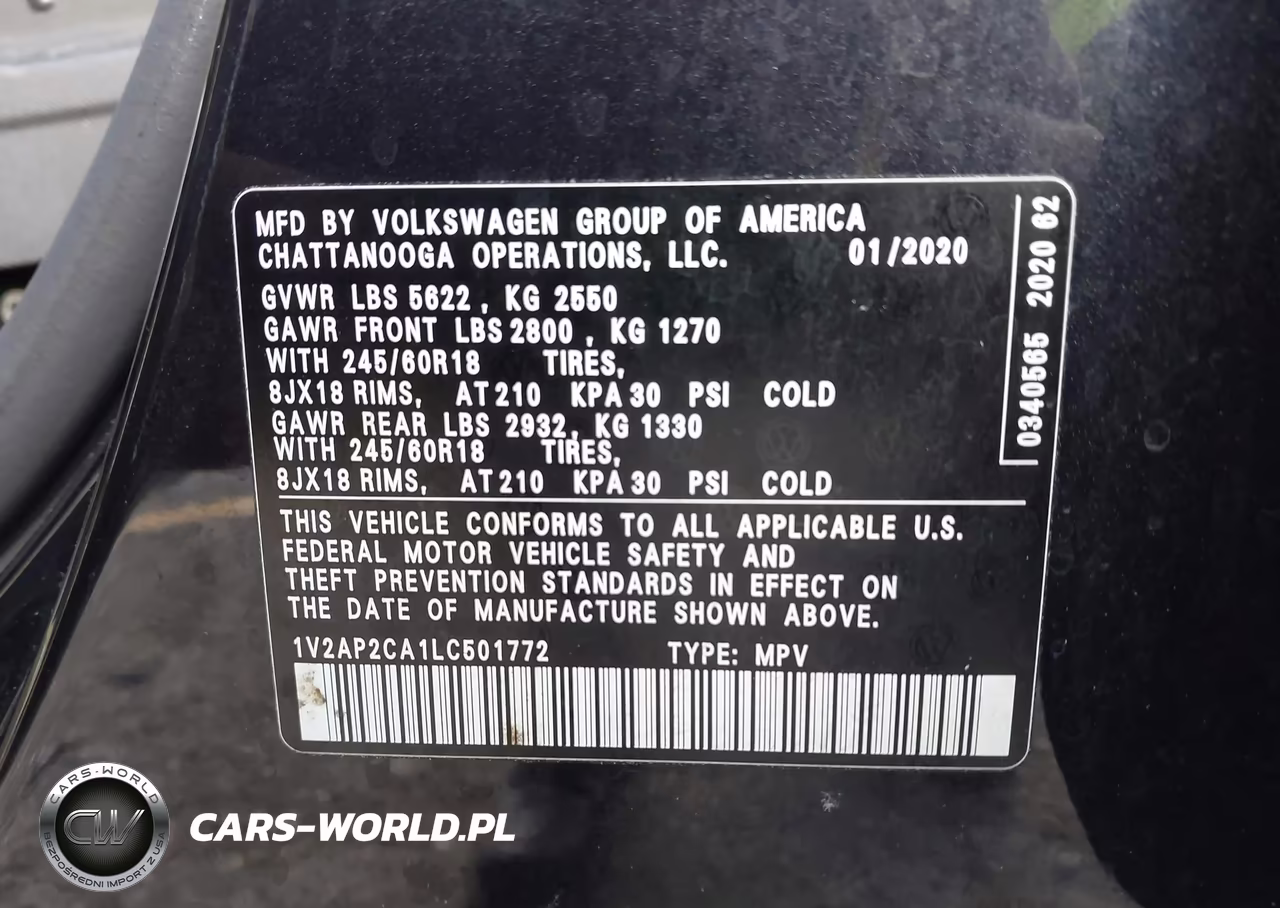 2020 Volkswagen Atlas 2.0T S VIN:1V2AP2CA1LC501772 - 9