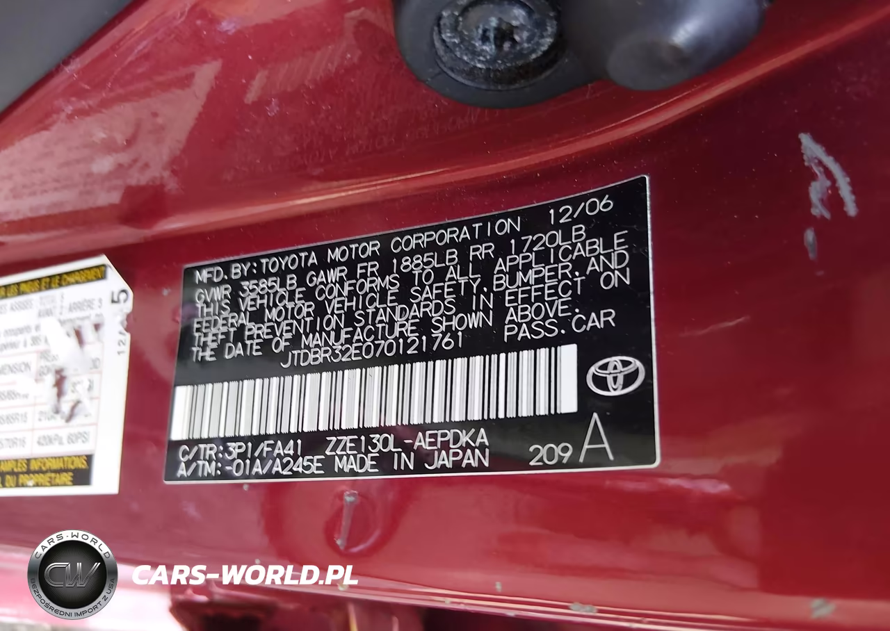 2007 Toyota Corolla Ce VIN:JTDBR32E070121761 - 9