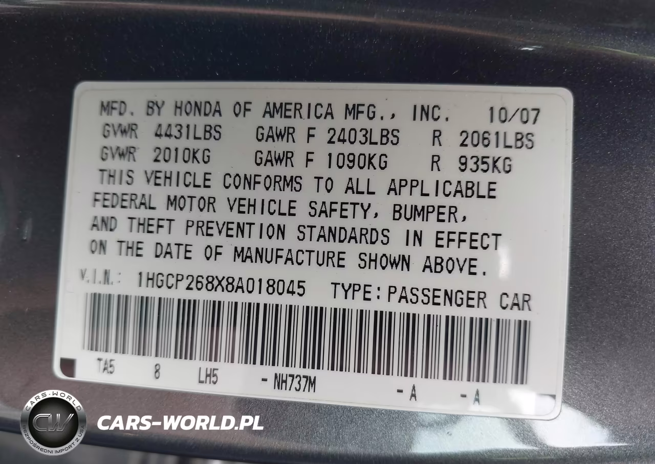 2008 Honda Accord 2.4 Ex-L VIN:1HGCP268X8A018045 - 9
