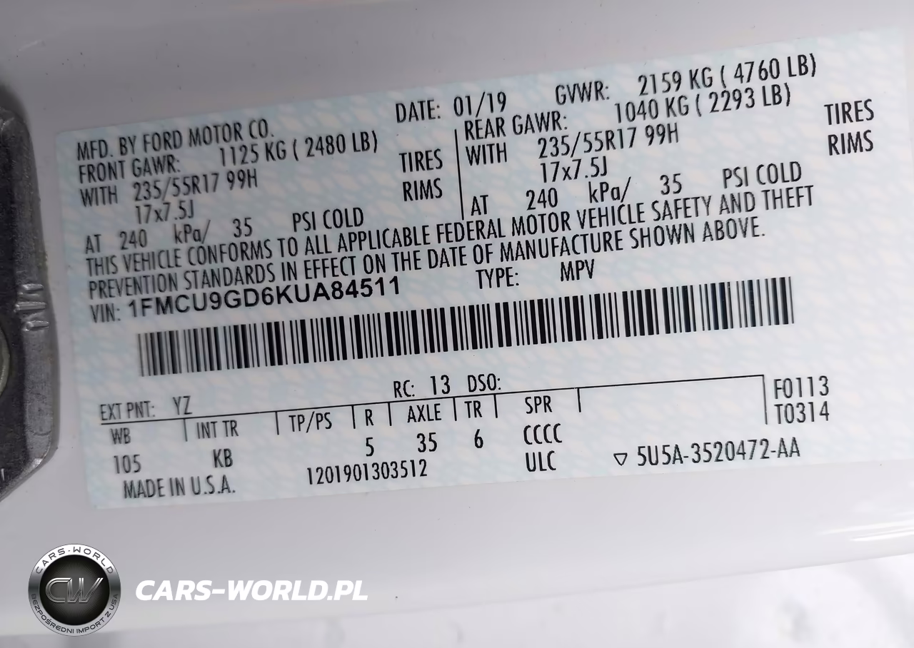 2019 Ford Escape Se VIN:1FMCU9GD6KUA84511 - 9