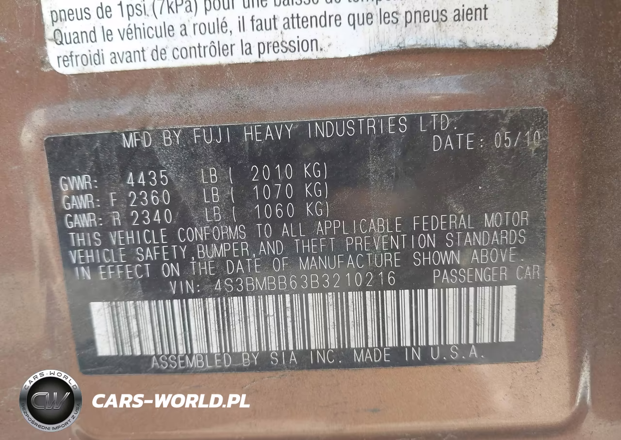 2011 Subaru Legacy 2.5I Premium VIN:4S3BMBB63B3210216 - 9
