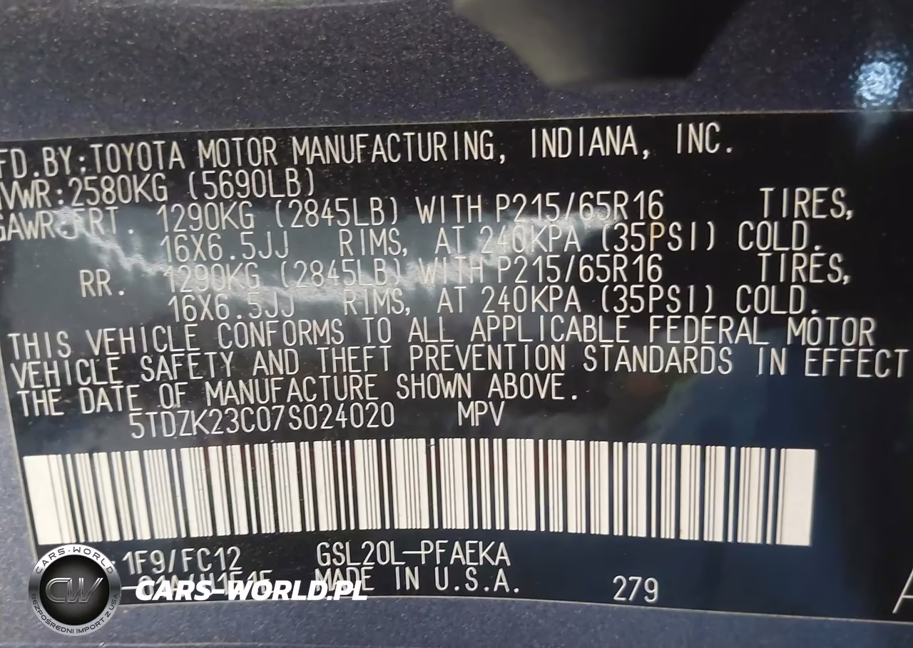 2007 Toyota Sienna Le VIN:5TDZK23C07S024020 - 9