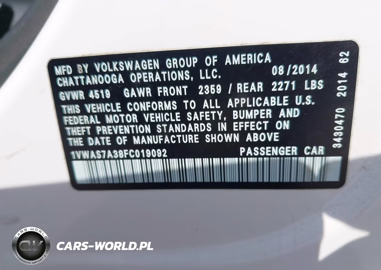 2015 Volkswagen Passat 1.8T Wolfsburg Edition VIN:1VWAS7A38FC019092 - 9