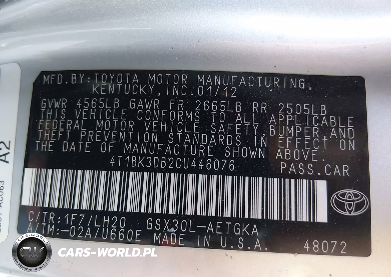 2012 Toyota Avalon VIN:4T1BK3DB2CU446076 - 9