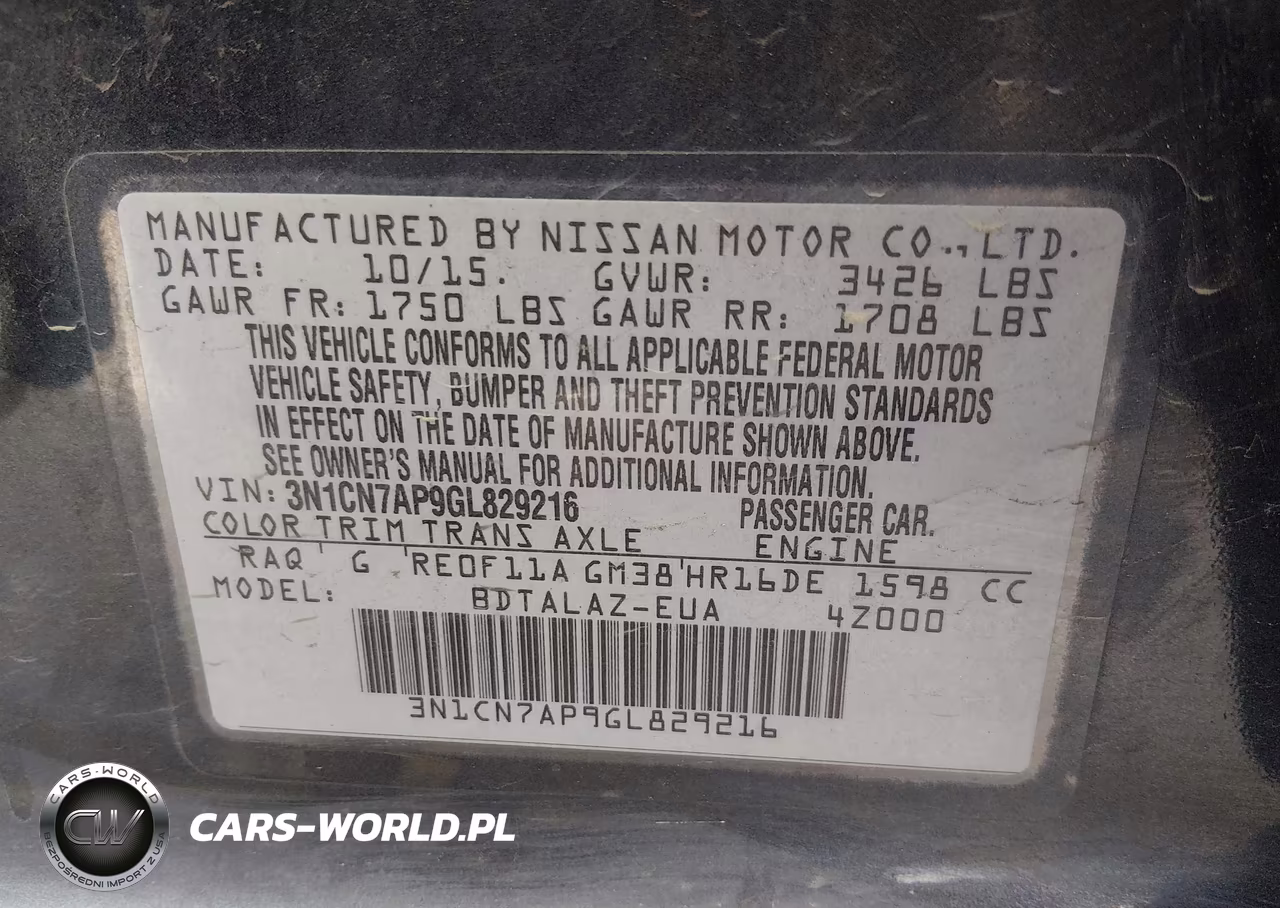 2016 Nissan Versa 1.6 S+ VIN:3N1CN7AP9GL829216 - 9