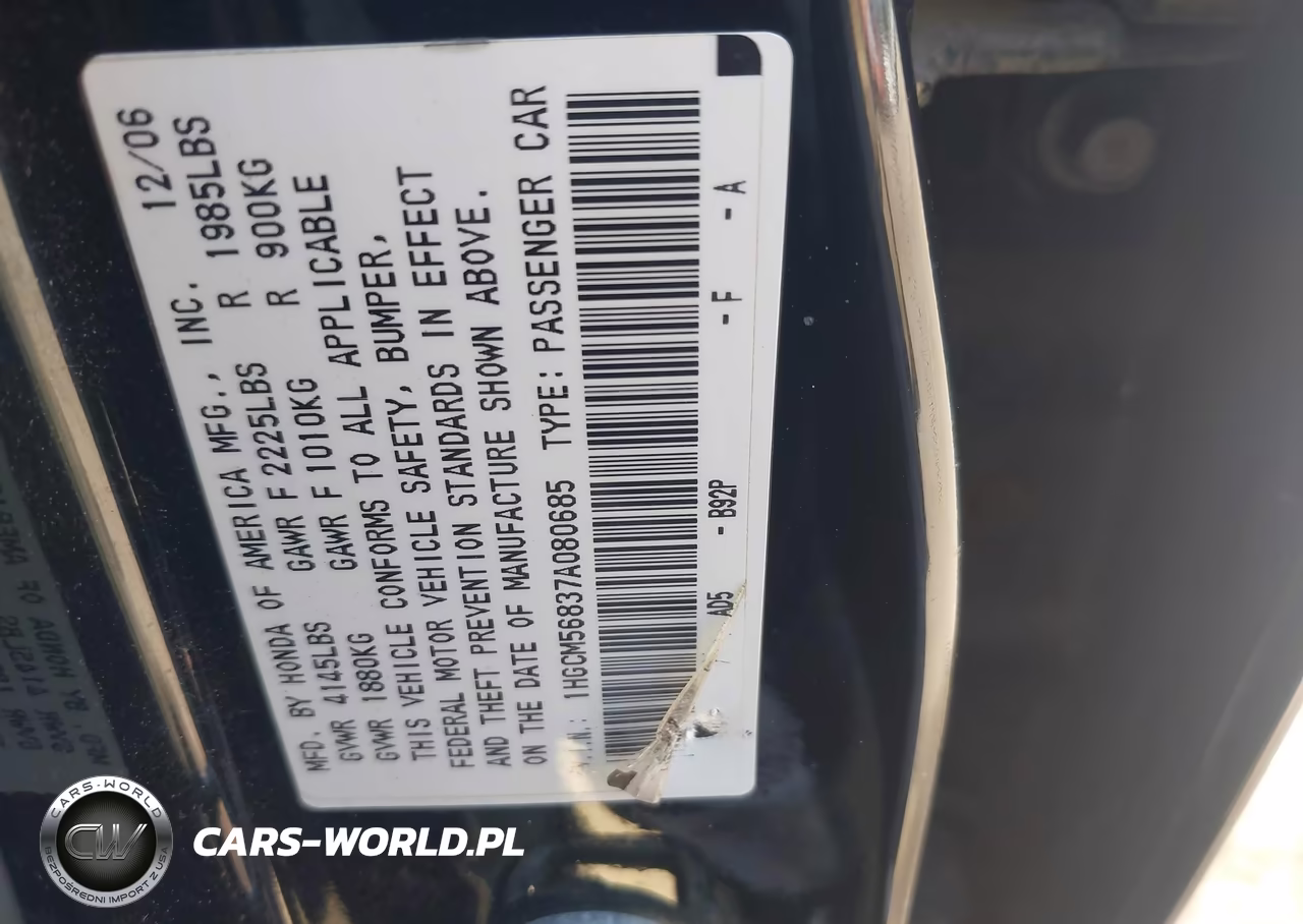 2007 Honda Accord 2.4 Ex VIN:1HGCM56837A080685 - 9