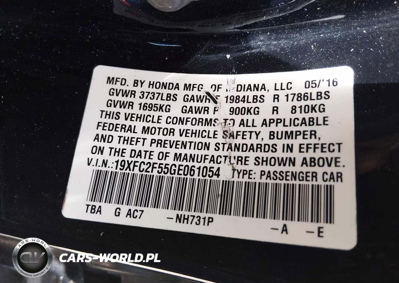 2016 Honda Civic Lx VIN:19XFC2F55GE061054 - 9