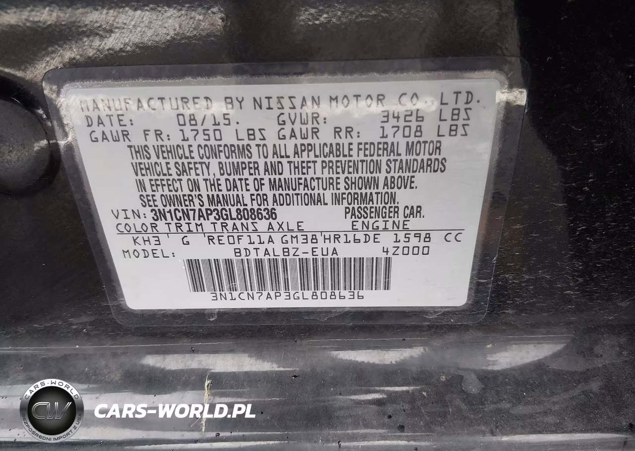 2016 Nissan Versa 1.6 S-1.6 S+-1.6 Sl-1.6 Sv VIN:3N1CN7AP3GL808636 - 9