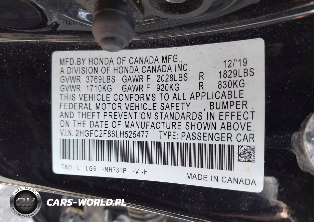2020 Honda Civic Sport VIN:2HGFC2F86LH525477 - 9