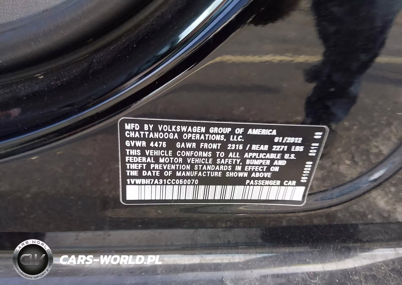 2012 Volkswagen Passat 2.5L Se VIN:1VWBH7A31CC050070 - 9