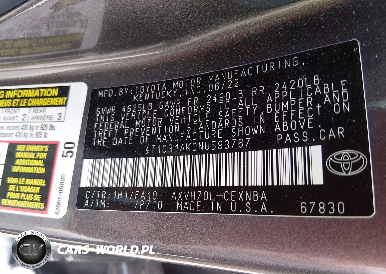 2022 Toyota Camry Le Hybrid VIN:4T1C31AK0NU593767 - 9