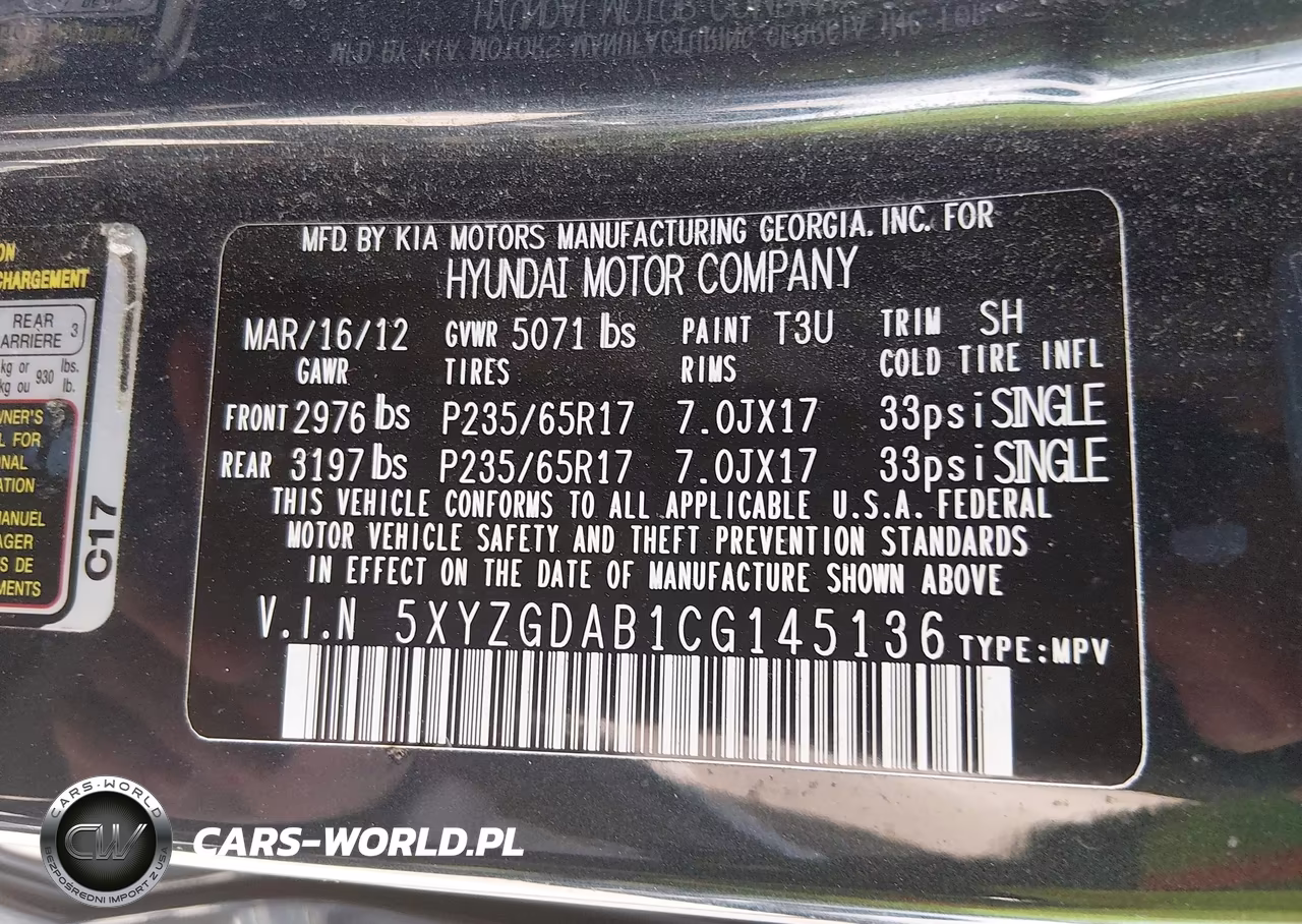 2012 Hyundai Santa Fe Gls VIN:5XYZGDAB1CG145136 - 9