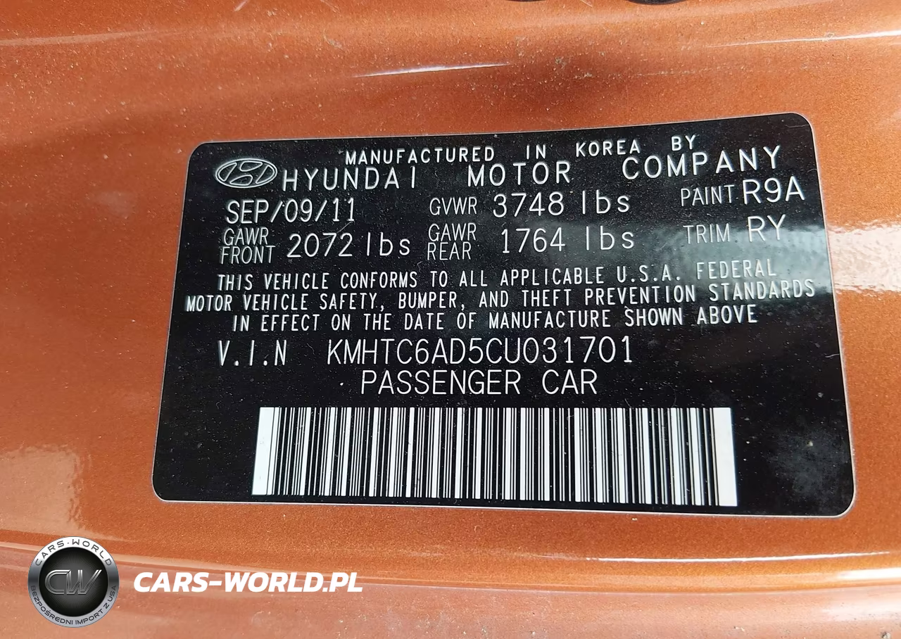 2012 Hyundai Veloster Base W-Black VIN:KMHTC6AD5CU031701 - 9