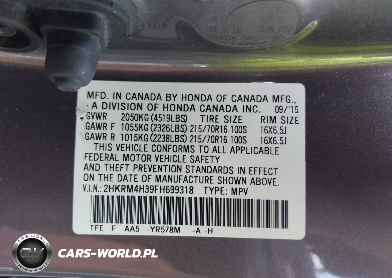 2015 Honda Cr-V Lx VIN:2HKRM4H39FH699318 - 9