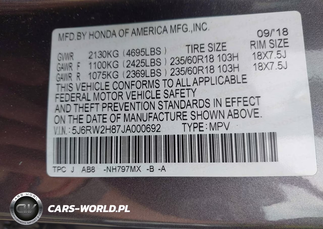 2018 Honda Cr-V Ex-L-Ex-L Navi VIN:5J6RW2H87JA000692 - 9