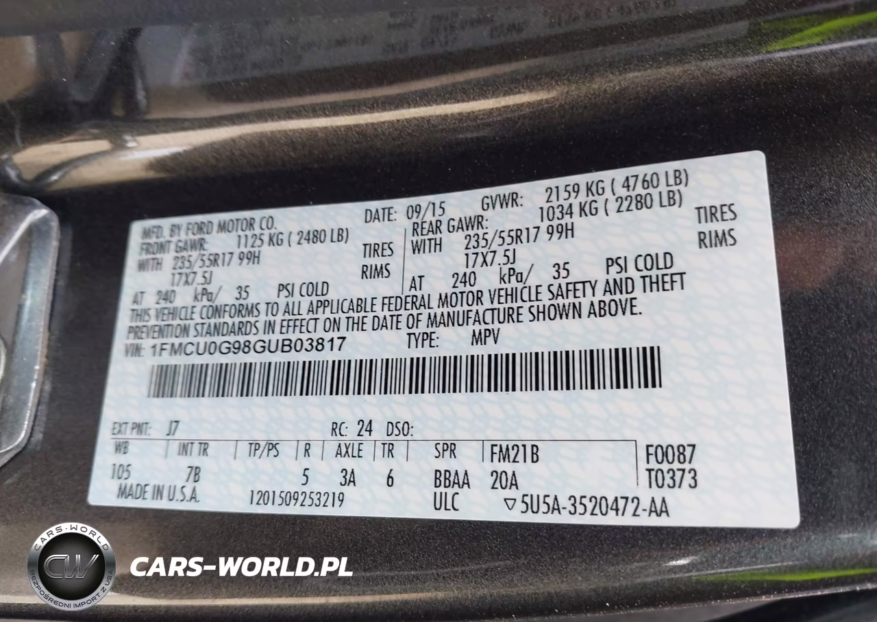 2016 Ford Escape Se VIN:1FMCU0G98GUB03817 - 9