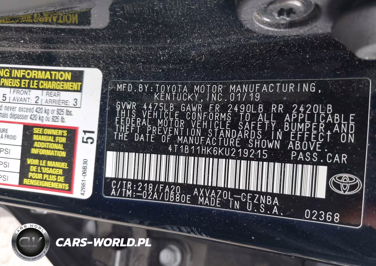 2019 Toyota Camry Le VIN:4T1B11HK6KU219215 - 9