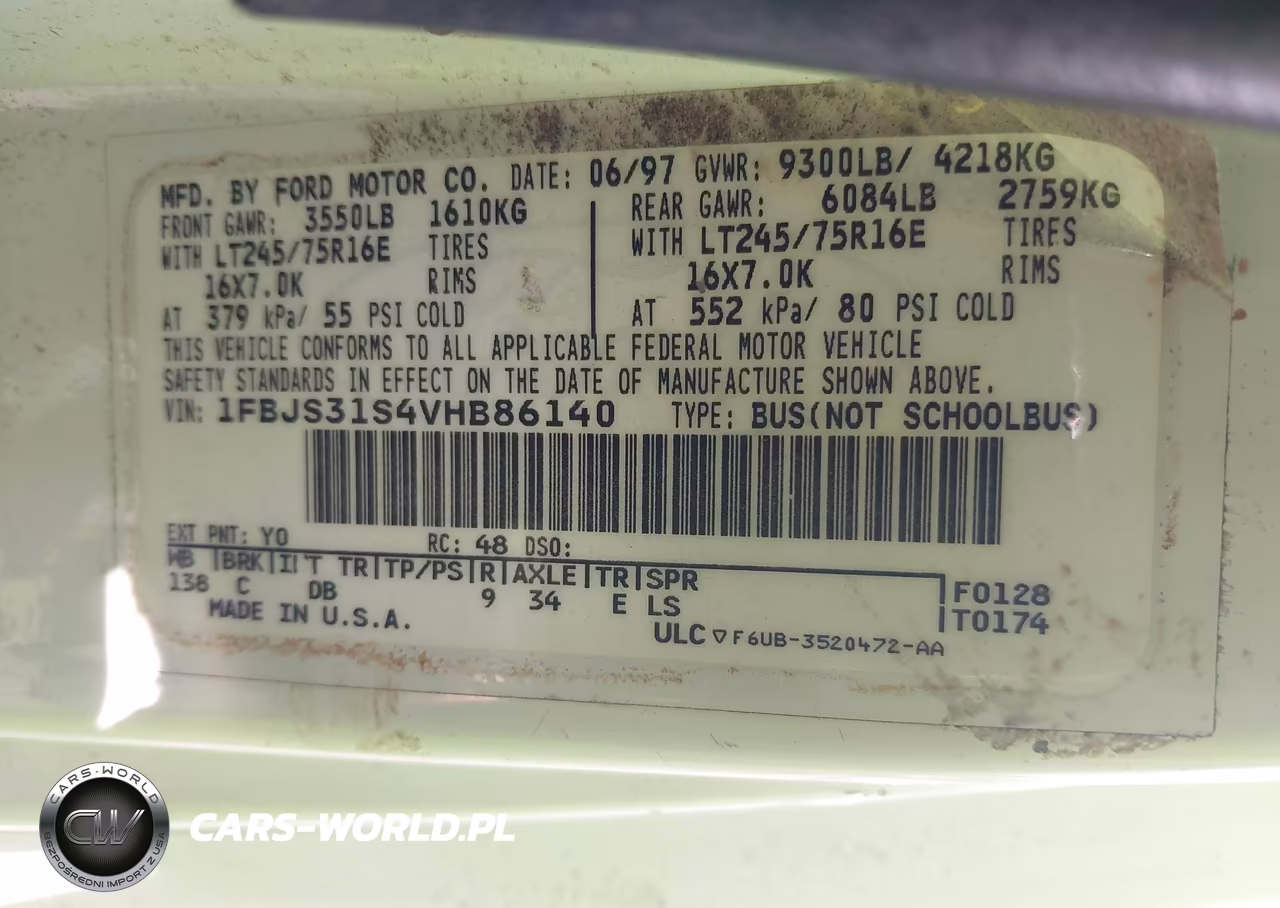 1997 Ford Club Wagon Xl-Xlt VIN:1FBJS31S4VHB86140 - 9