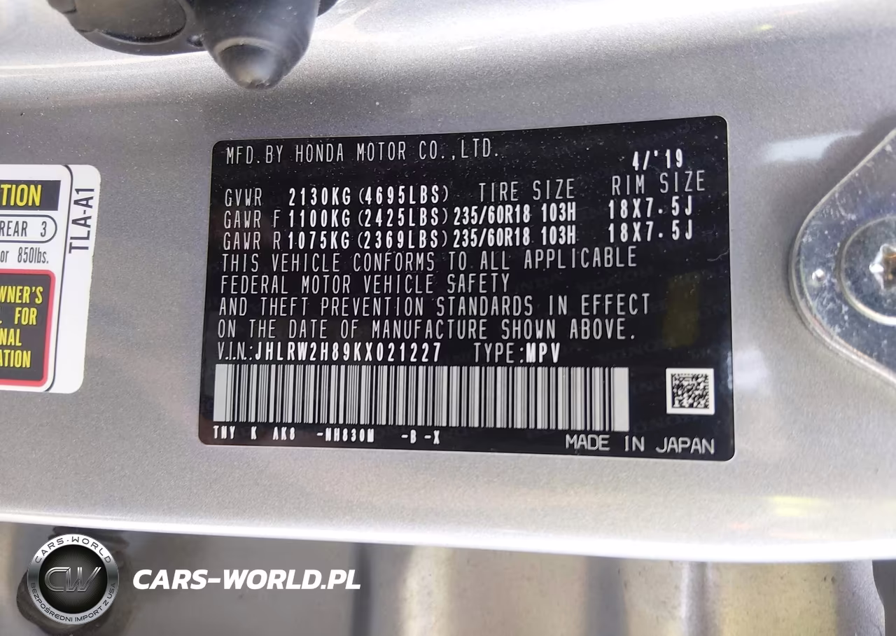 2019 Honda Cr-V Ex-L VIN:JHLRW2H89KX021227 - 9
