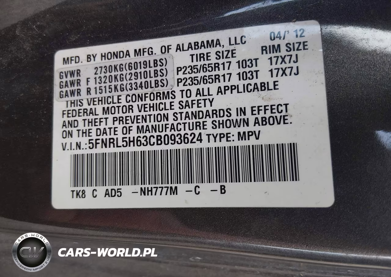 2012 Honda Odyssey Ex-L VIN:5FNRL5H63CB093624 - 9
