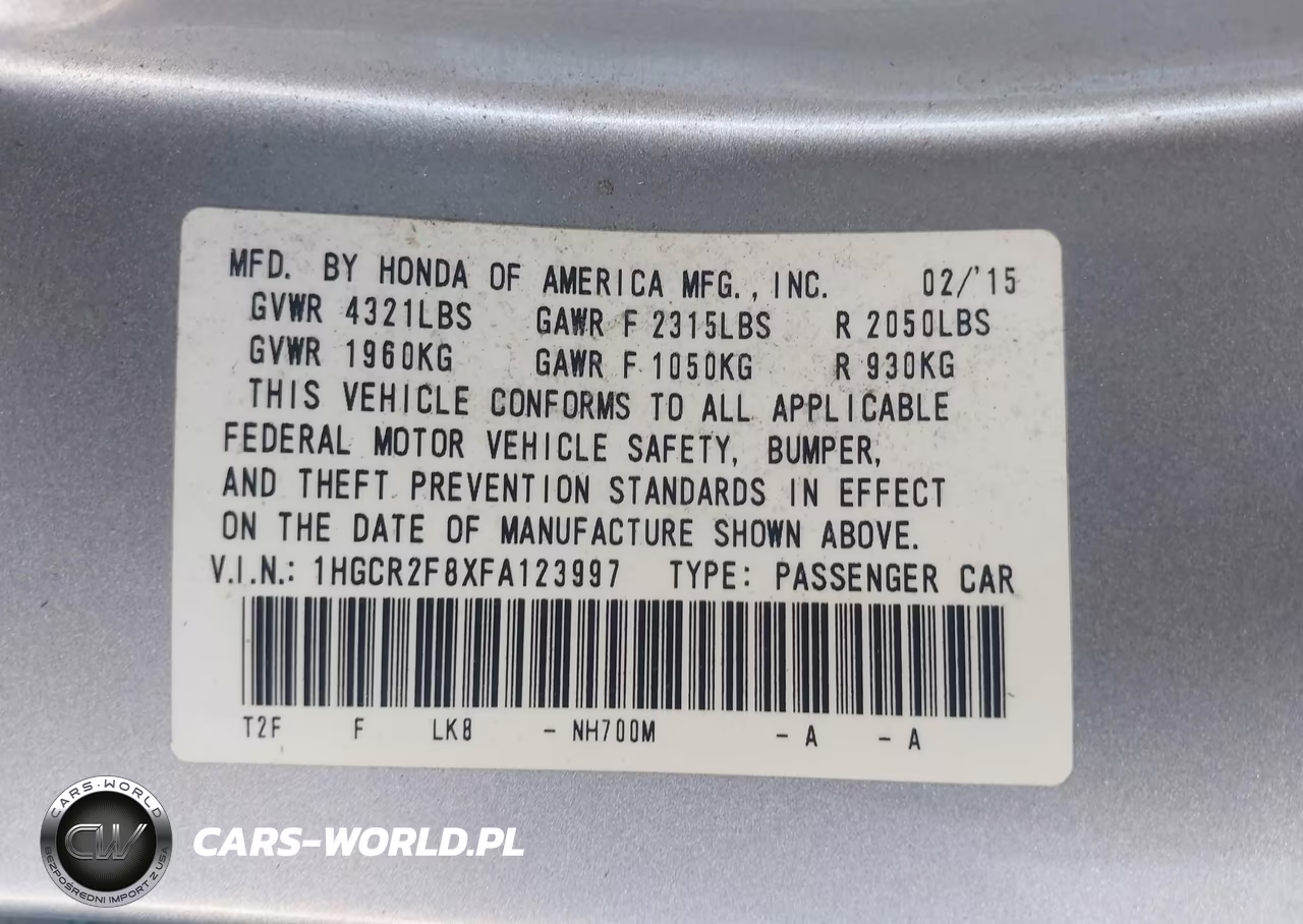 2015 Honda Accord Ex-L VIN:1HGCR2F8XFA123997 - 9