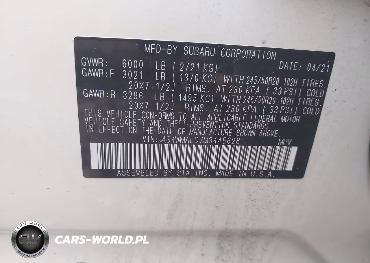 2021 Subaru Ascent Limited VIN:4S4WMALD7M3445628 - 9