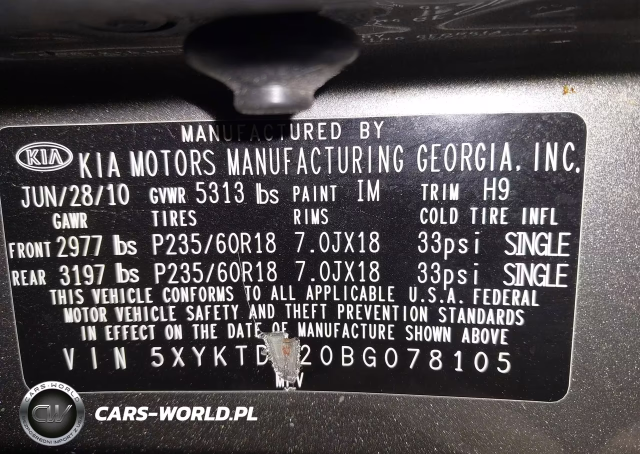 2011 Kia Sorento Lx V6 VIN:5XYKTDA20BG078105 - 9