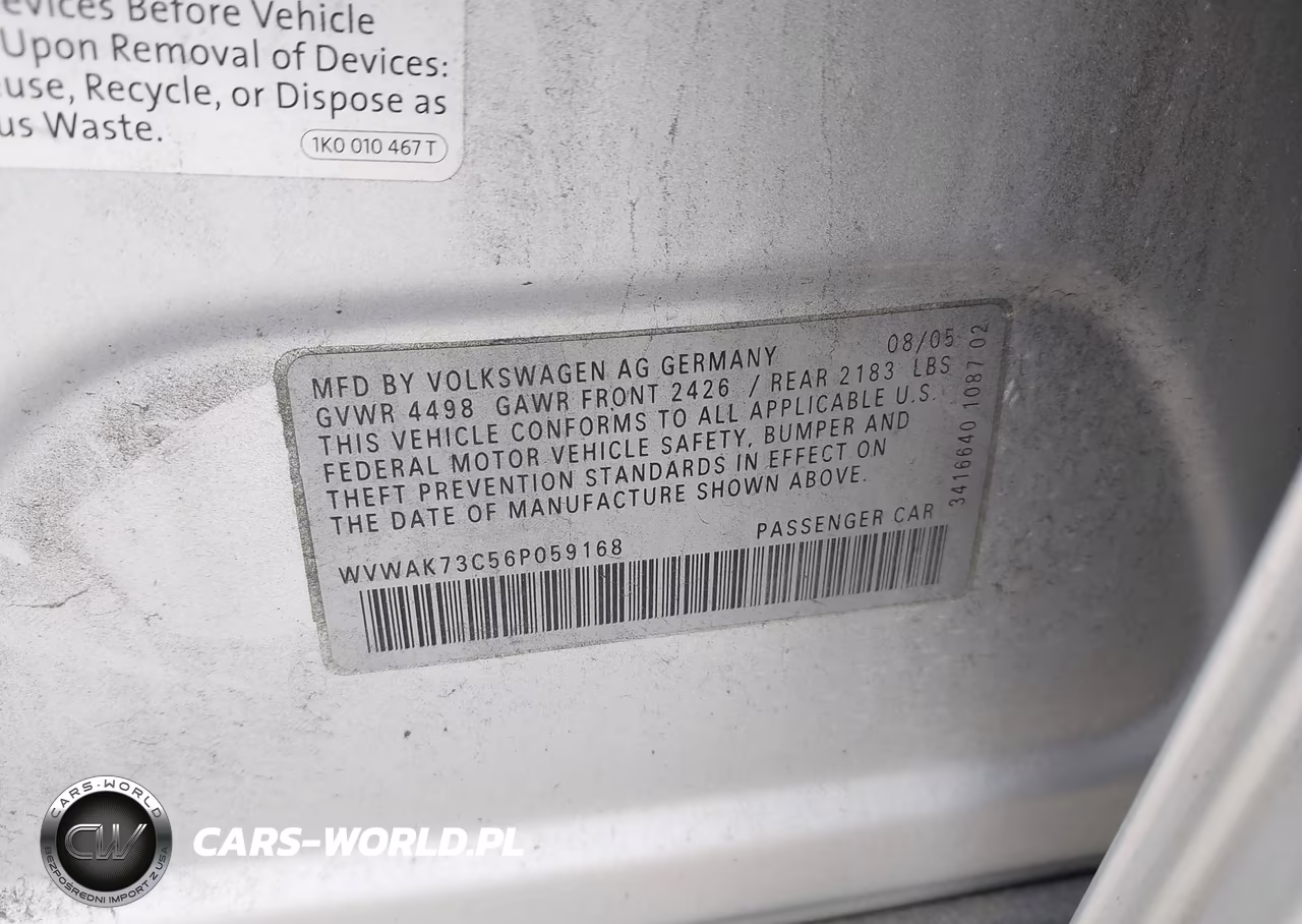 2006 Volkswagen Passat 2.0T VIN:WVWAK73C56P059168 - 9