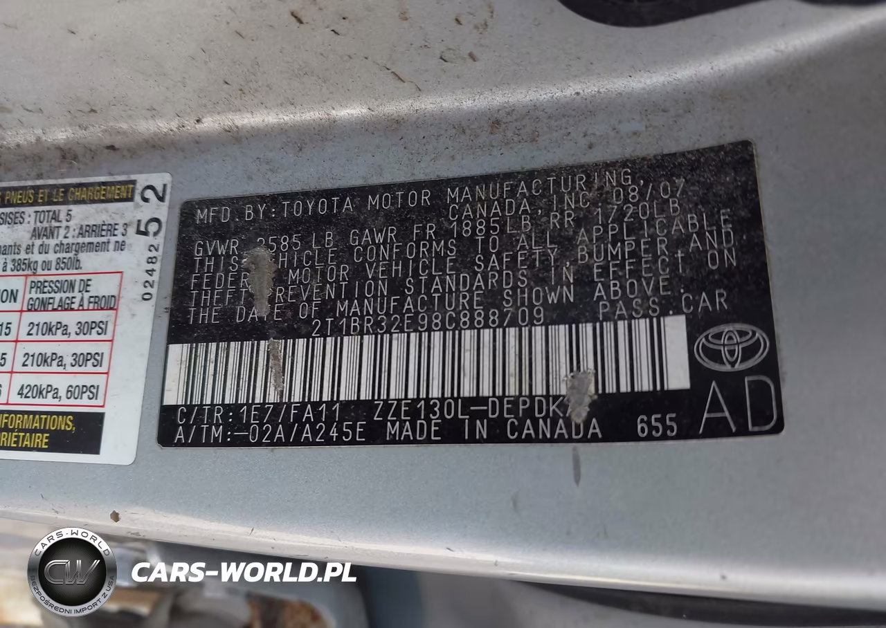 2008 Toyota Corolla Ce VIN:2T1BR32E98C888709 - 9
