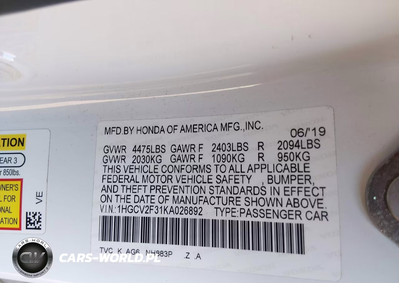 2019 Honda Accord Sport 2.0T VIN:1HGCV2F31KA026892 - 9