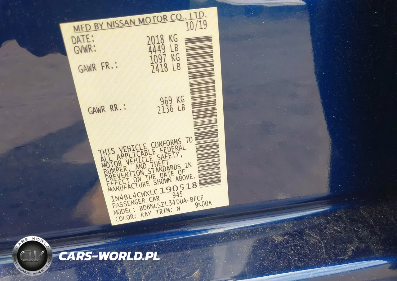 2020 Nissan Altima Sr Intelligent Awd VIN:1N4BL4CWXLC190518 - 9
