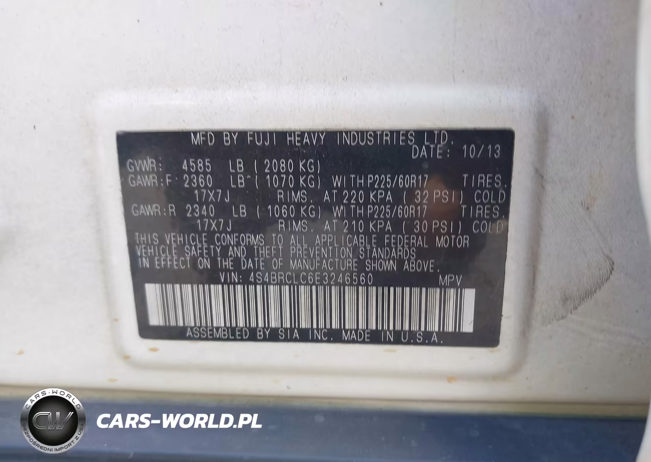 2014 Subaru Outback 2.5I Limited VIN:4S4BRCLC6E3246560 - 9