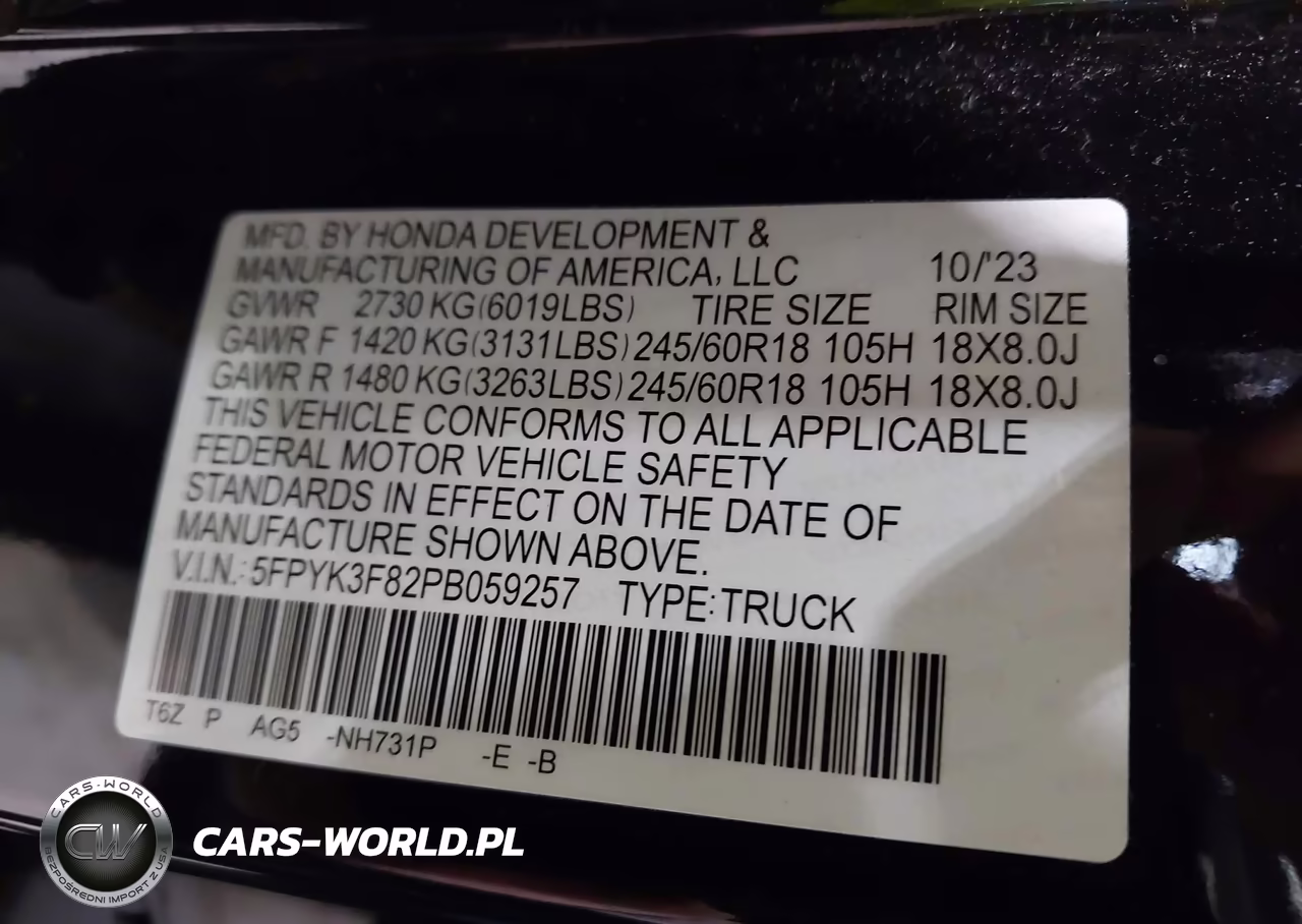 2023 Honda Ridgeline Black Edition VIN:5FPYK3F82PB059257 - 9