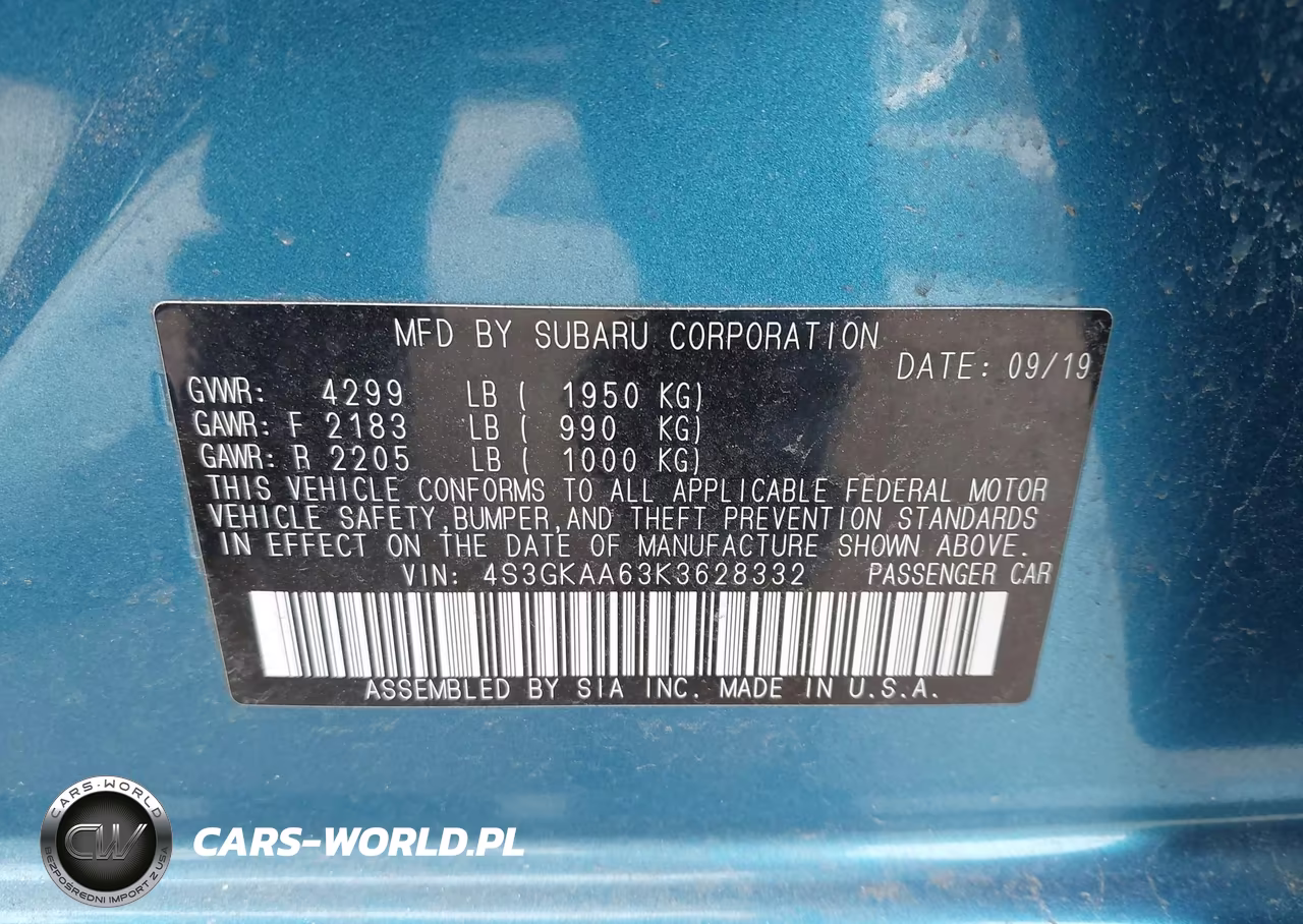 2019 Subaru Impreza 2.0I VIN:4S3GKAA63K3628332 - 9