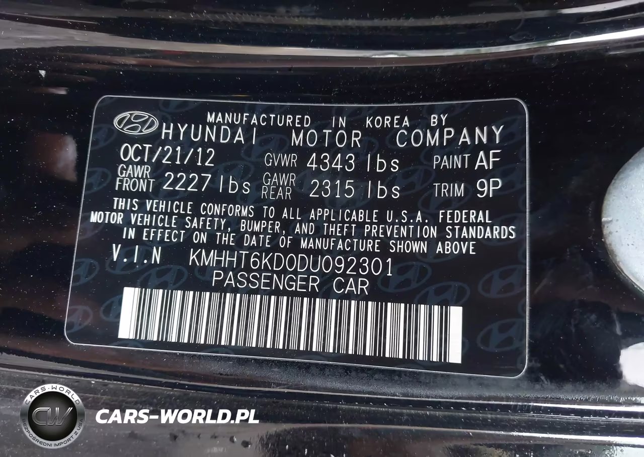 2013 Hyundai Genesis 2.0T VIN:KMHHT6KD0DU092301 - 9