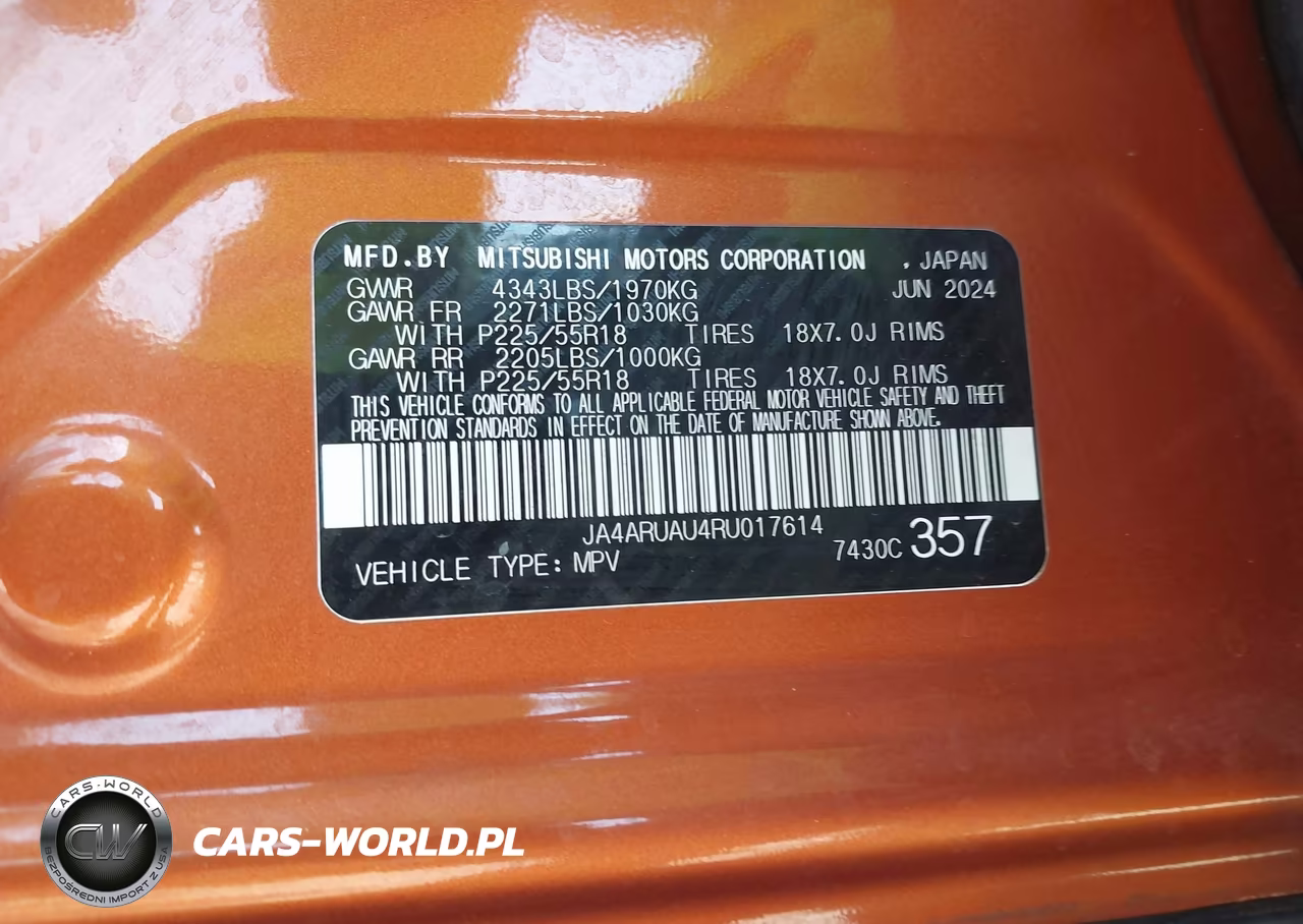 2024 Mitsubishi Outlander Sport 2.0 Es Awc-2.0 Le Awc-2.0 Ralliart Awc-2.0 S Awc-2.0 Se Awc-2.0 Trail Edition Awc VIN:JA4ARUAU4RU017614 - 9