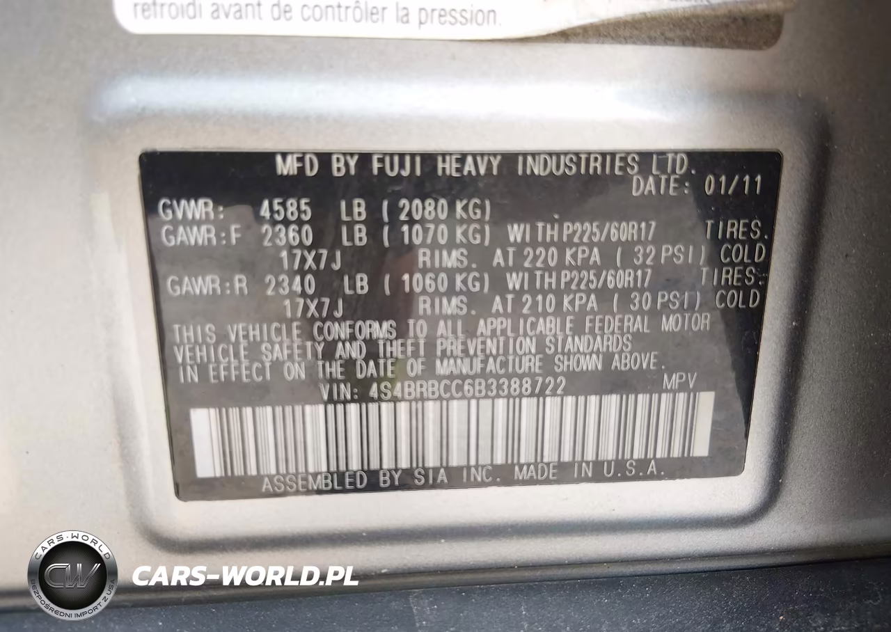 2011 Subaru Outback 2.5I Premium VIN:4S4BRBCC6B3388722 - 9
