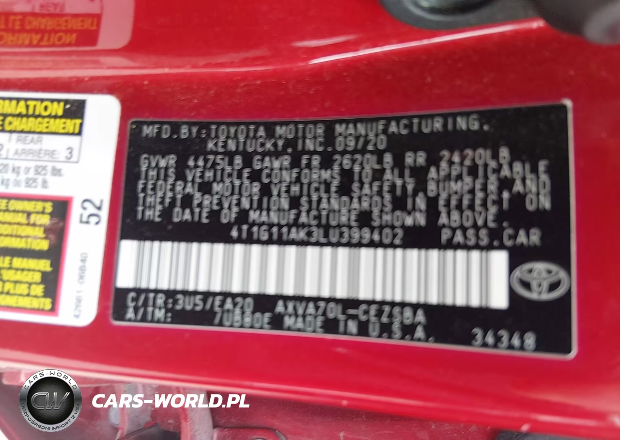 2020 Toyota Camry Se VIN:4T1G11AK3LU399402 - 9