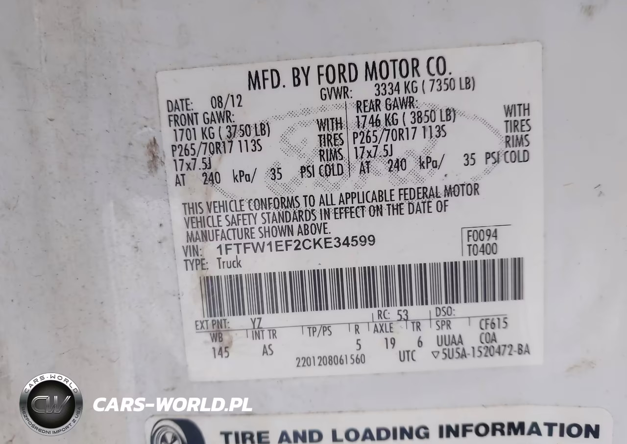 2012 Ford F-150 Xl VIN:1FTFW1EF2CKE34599 - 9