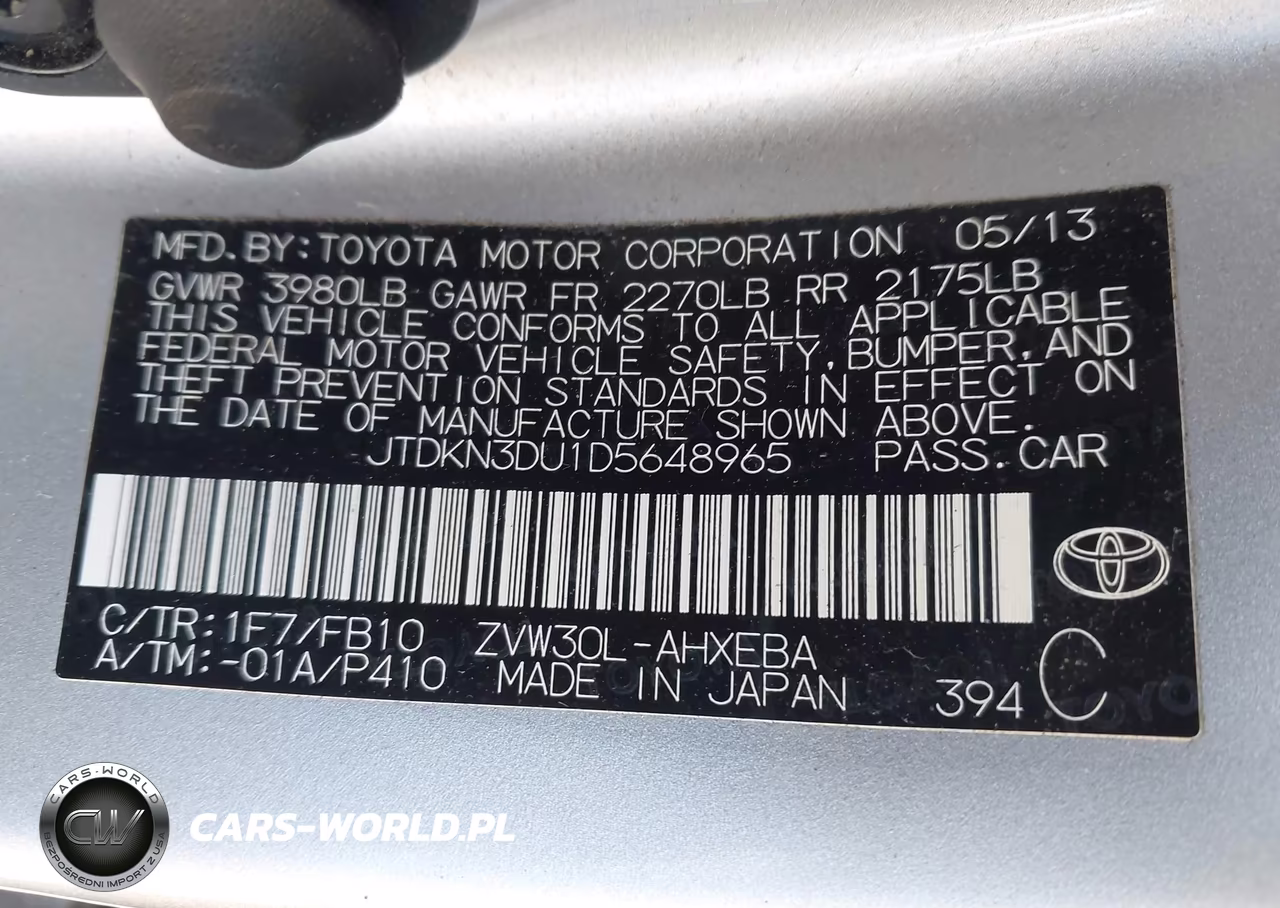 2013 Toyota Prius Two VIN:JTDKN3DU1D5648965 - 9
