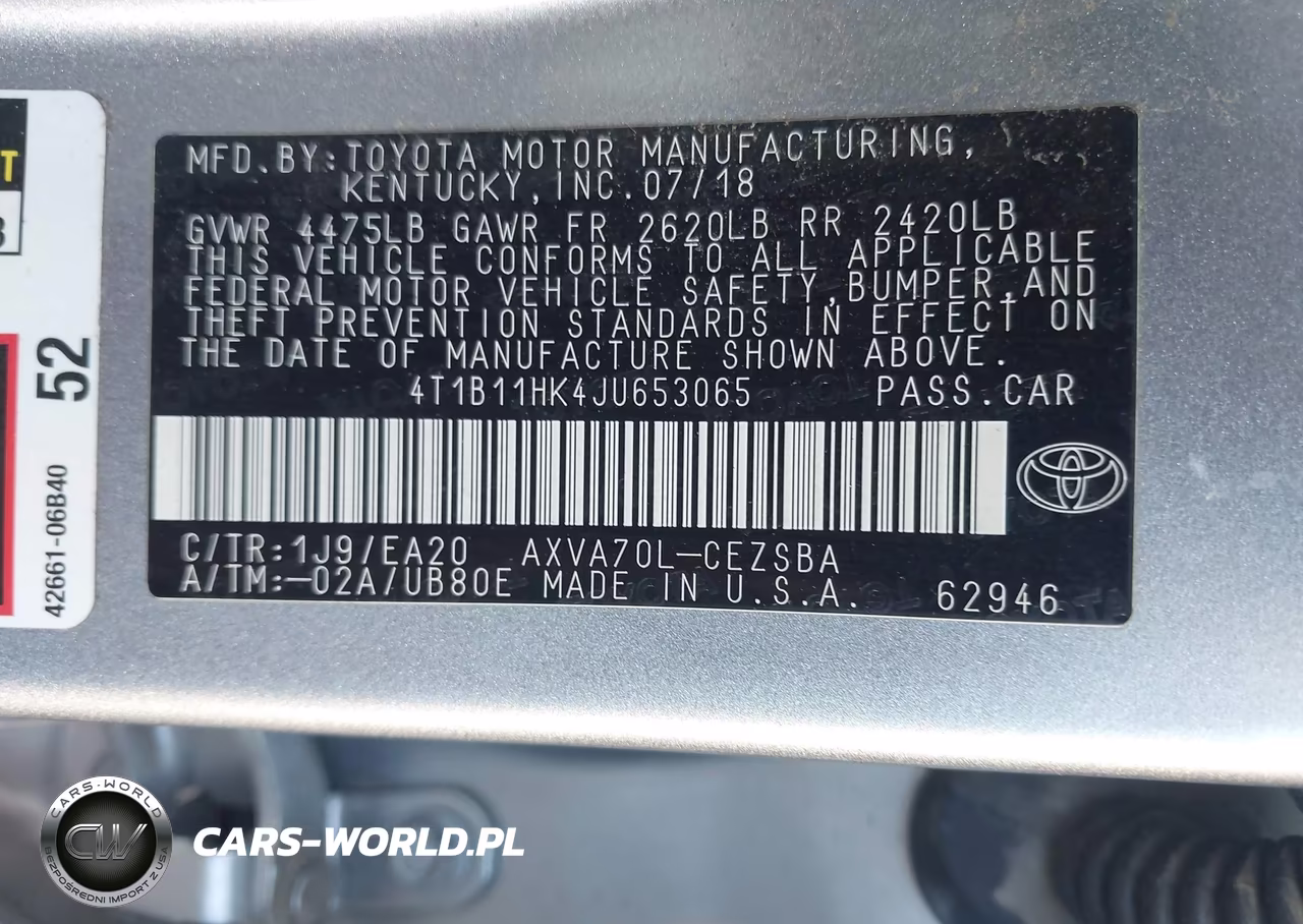 2018 Toyota Camry Se VIN:4T1B11HK4JU653065 - 9