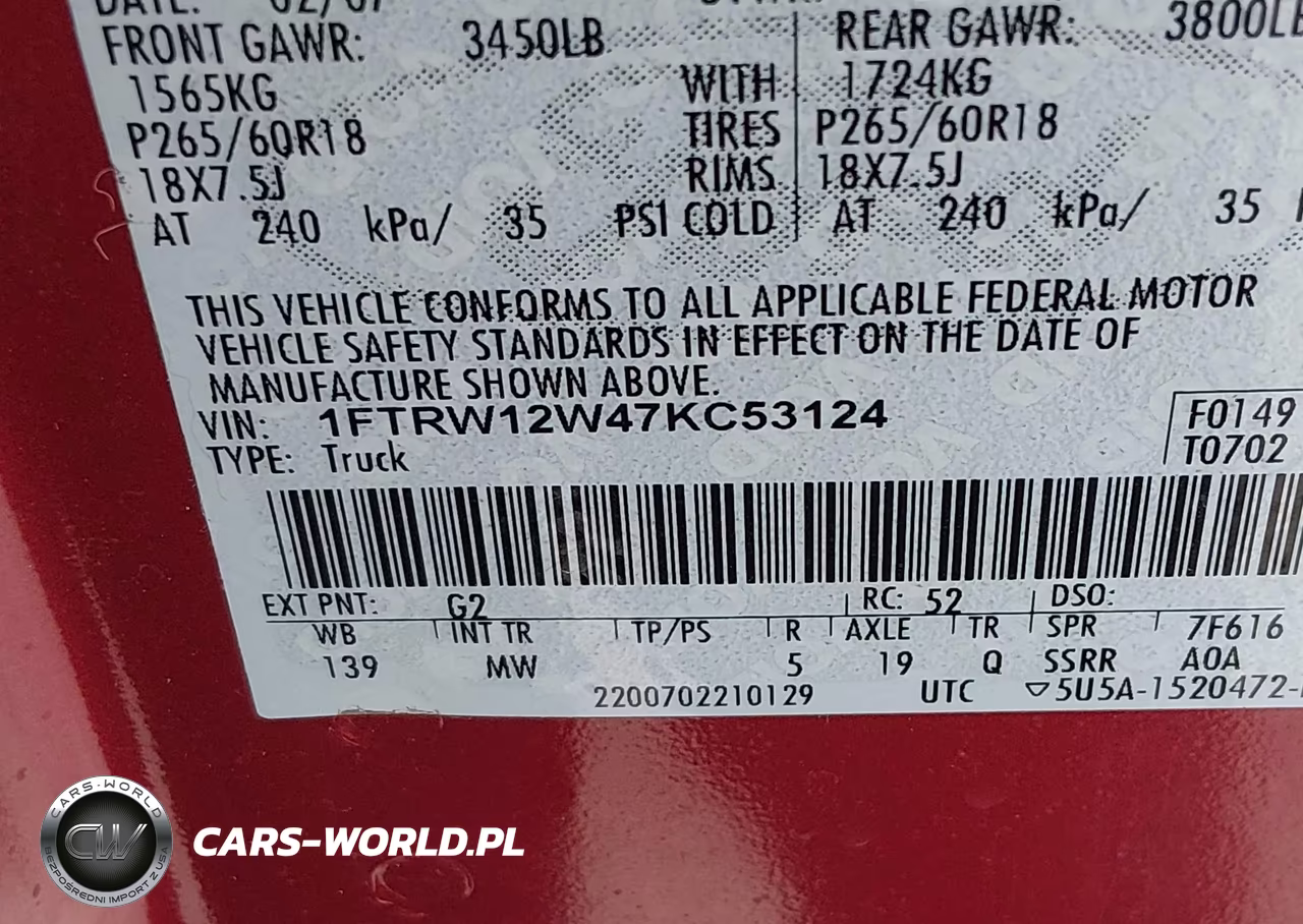 2007 Ford F-150 Xlt VIN:1FTRW12W47KC53124 - 9