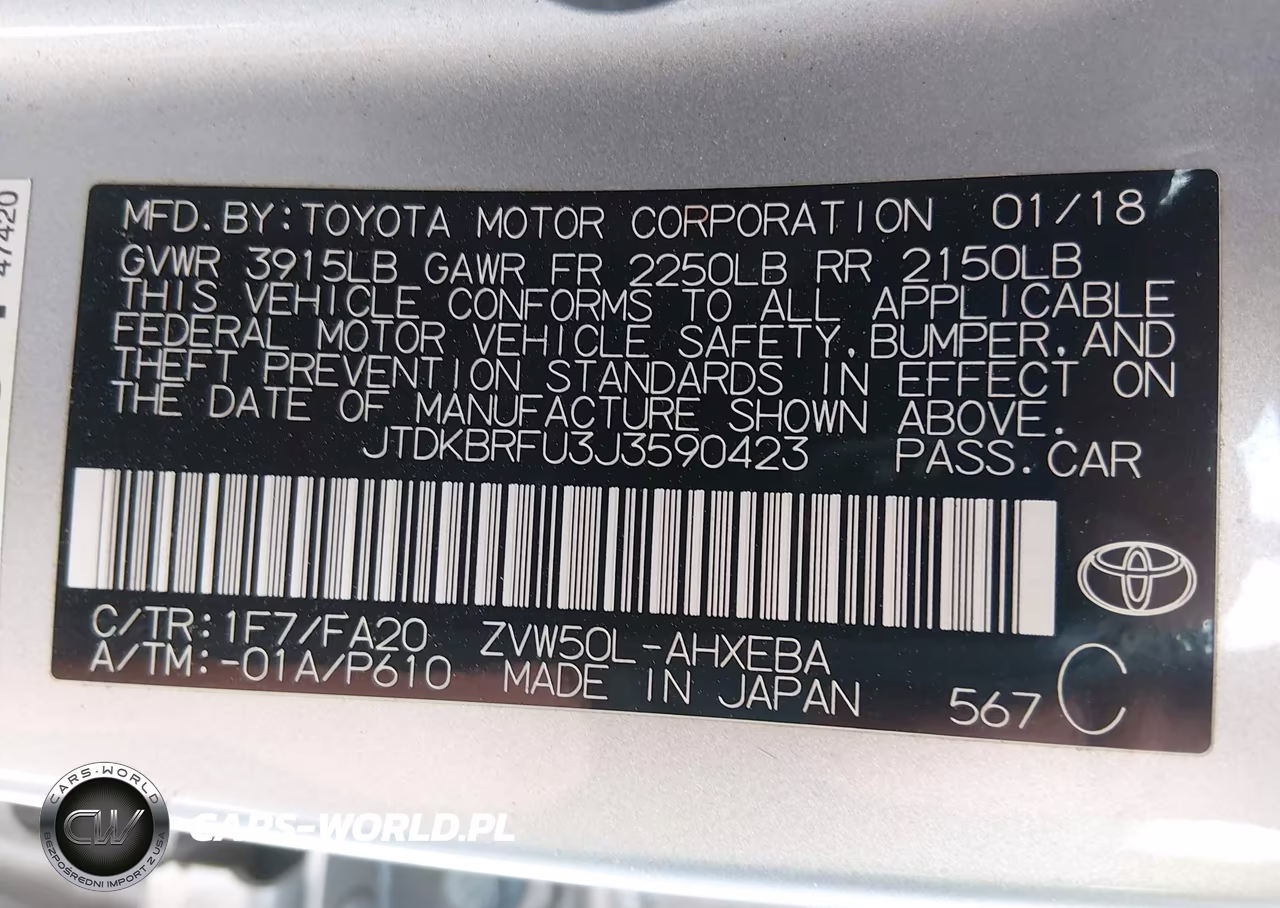 2018 Toyota Prius Two VIN:JTDKBRFU3J3590423 - 9