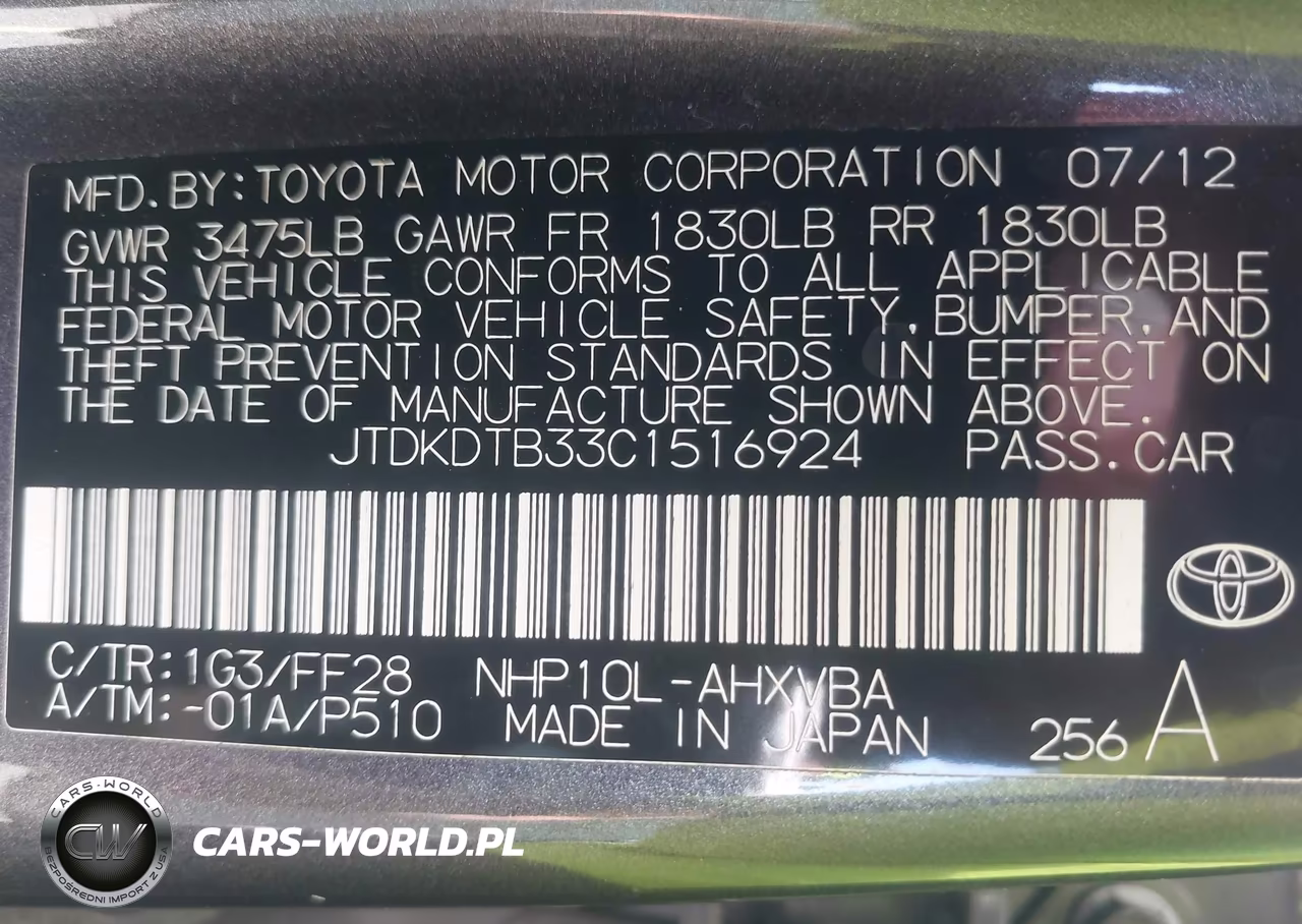 2012 Toyota Prius C Two VIN:JTDKDTB33C1516924 - 9