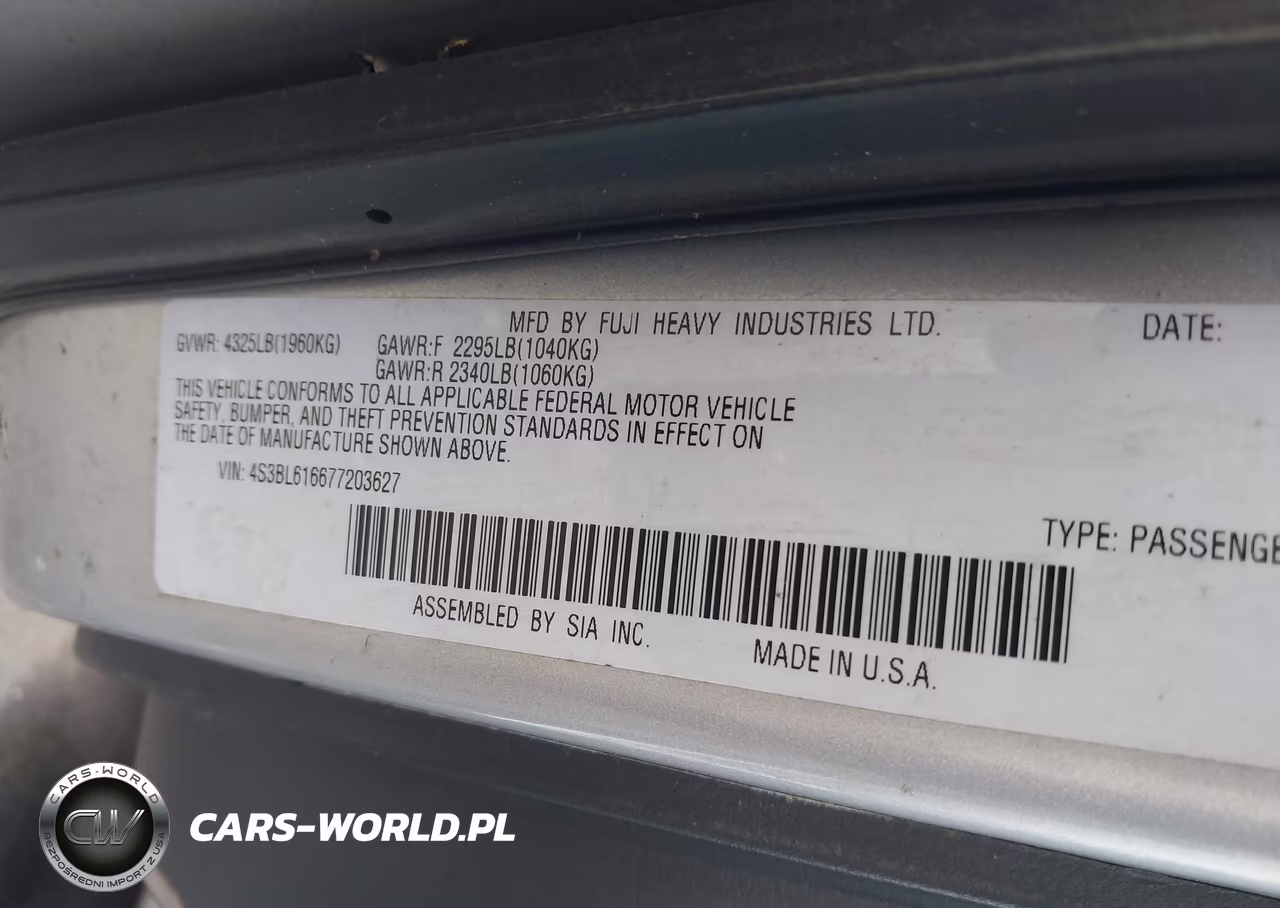2007 Subaru Legacy 2.5I VIN:4S3BL616677203627 - 9