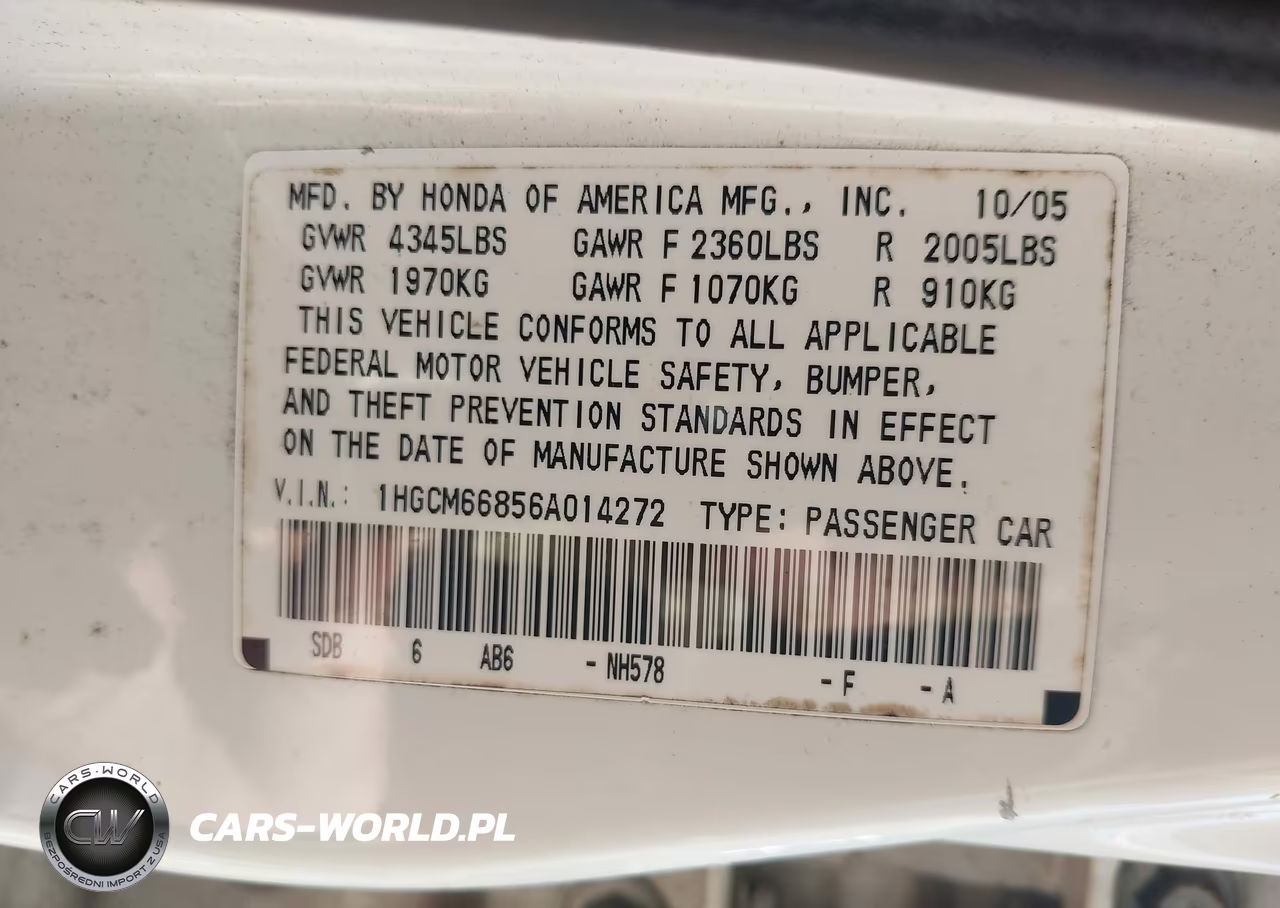 2006 Honda Accord 3.0 Ex VIN:1HGCM66856A014272 - 9
