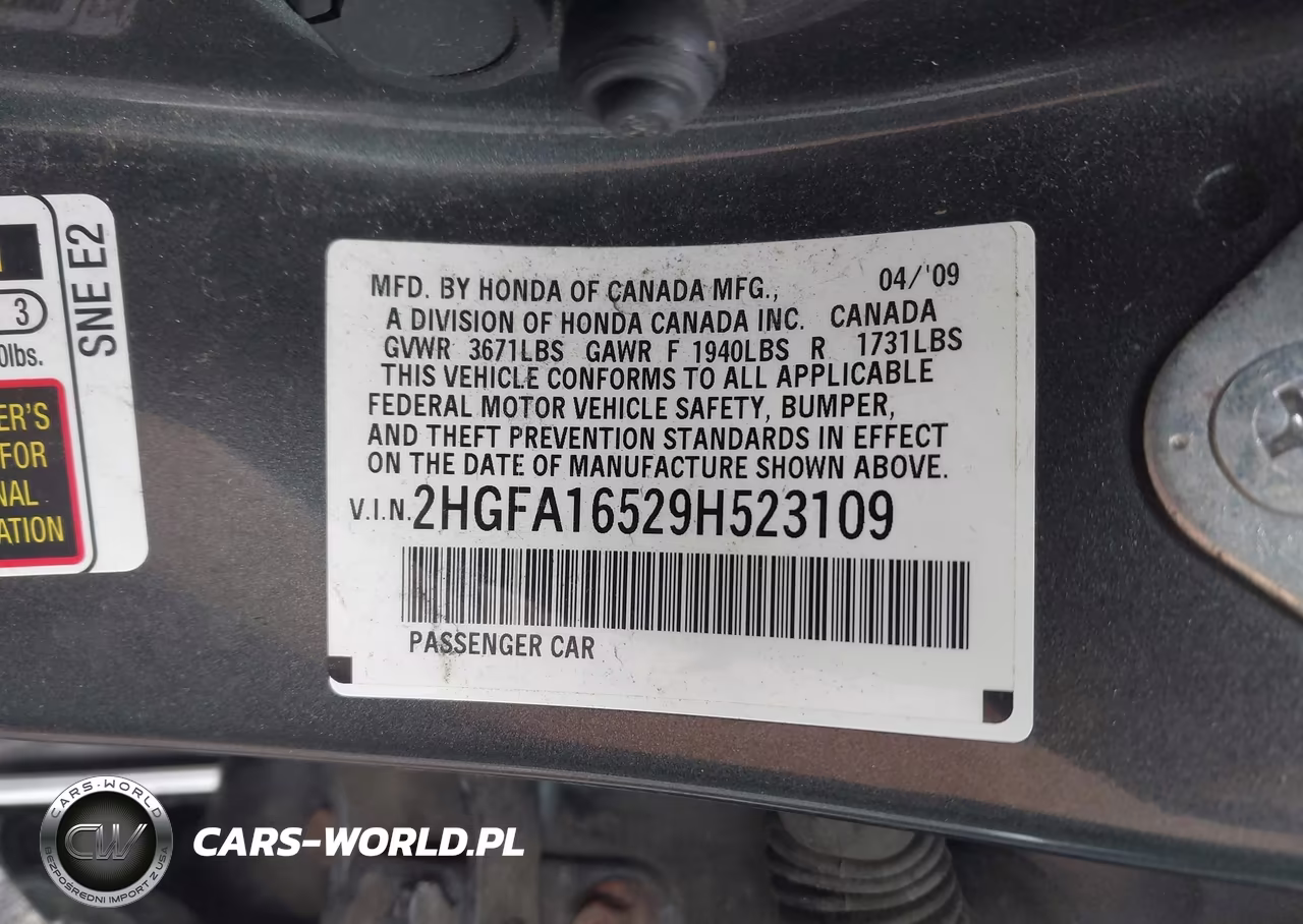 2009 Honda Civic Lx VIN:2HGFA16529H523109 - 9