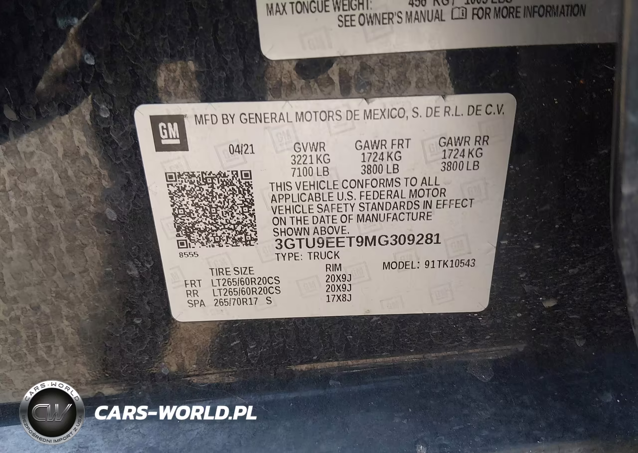 2021 GMC Sierra 1500 4Wd Short Box At4 VIN:3GTU9EET9MG309281 - 9
