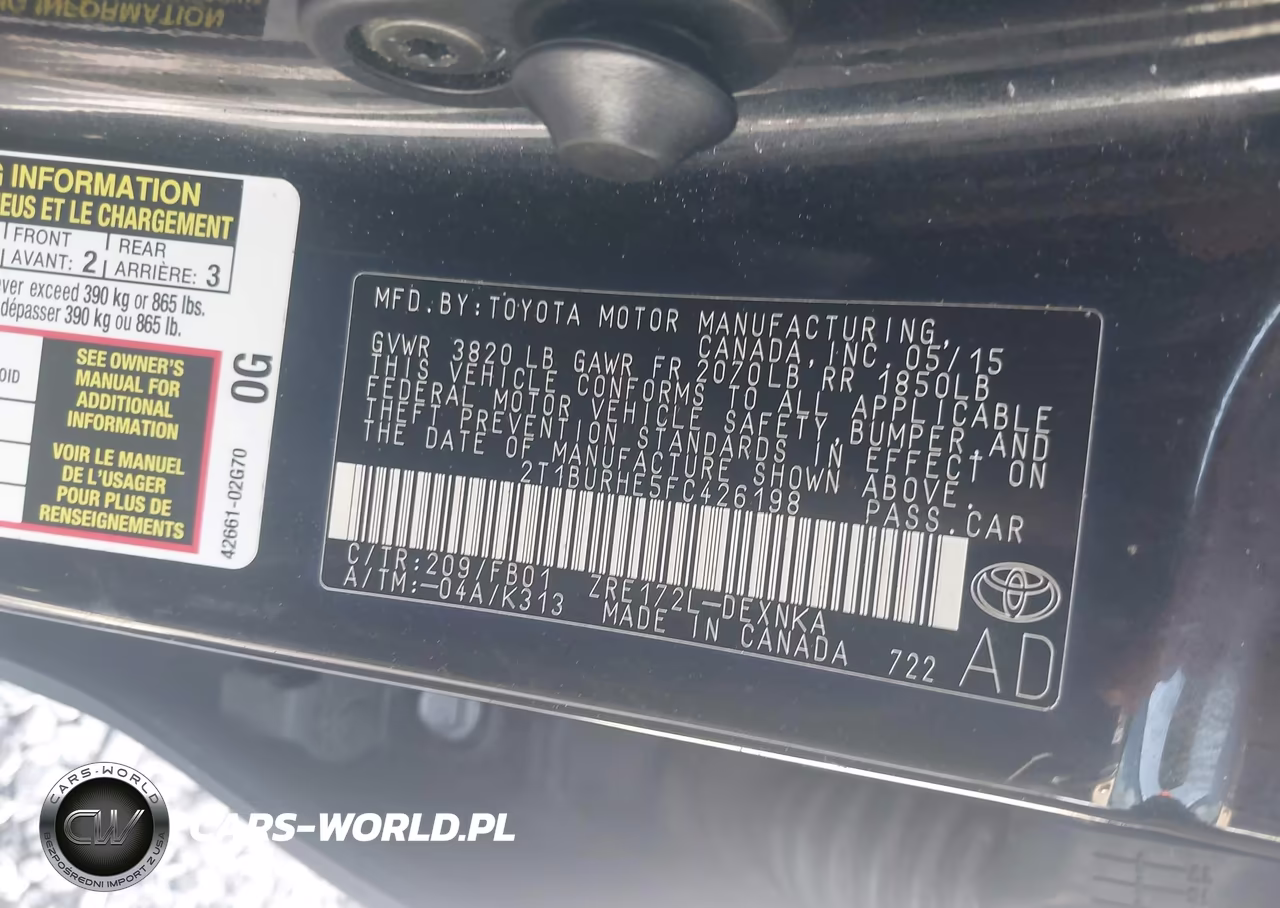 2015 Toyota Corolla Le VIN:2T1BURHE5FC426198 - 9