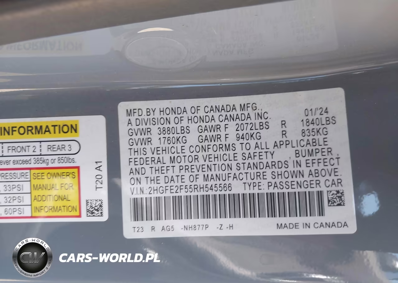 2024 Honda Civic Sport VIN:2HGFE2F55RH545566 - 9